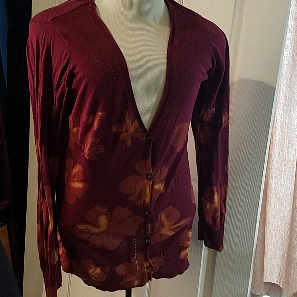 Simply Vera Vera Wang Dark Floral V-neck Cardigan XL